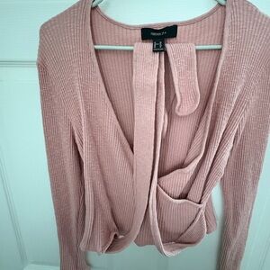 Forever 21 Blush Ribbed Wrap Cardigan